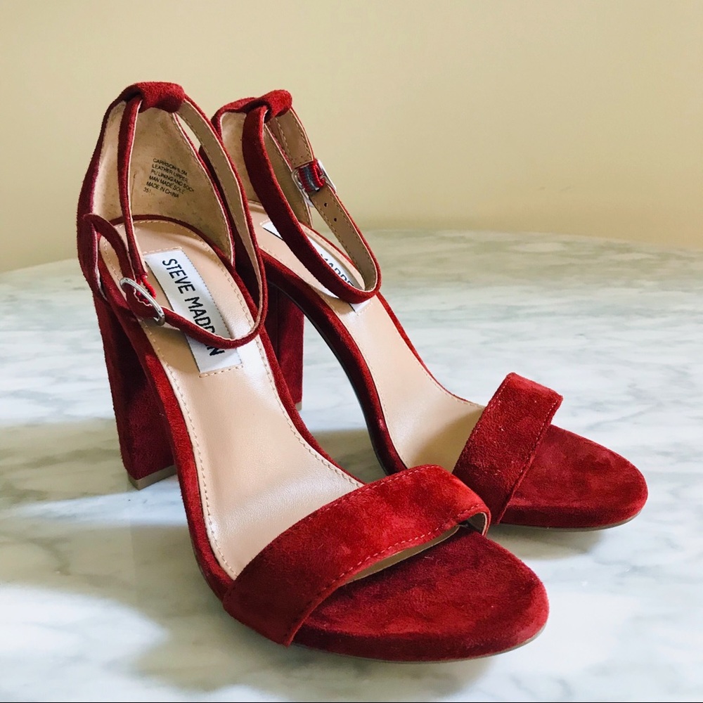 Steve Madden Carrson Red Suede Ankle Strap Heels